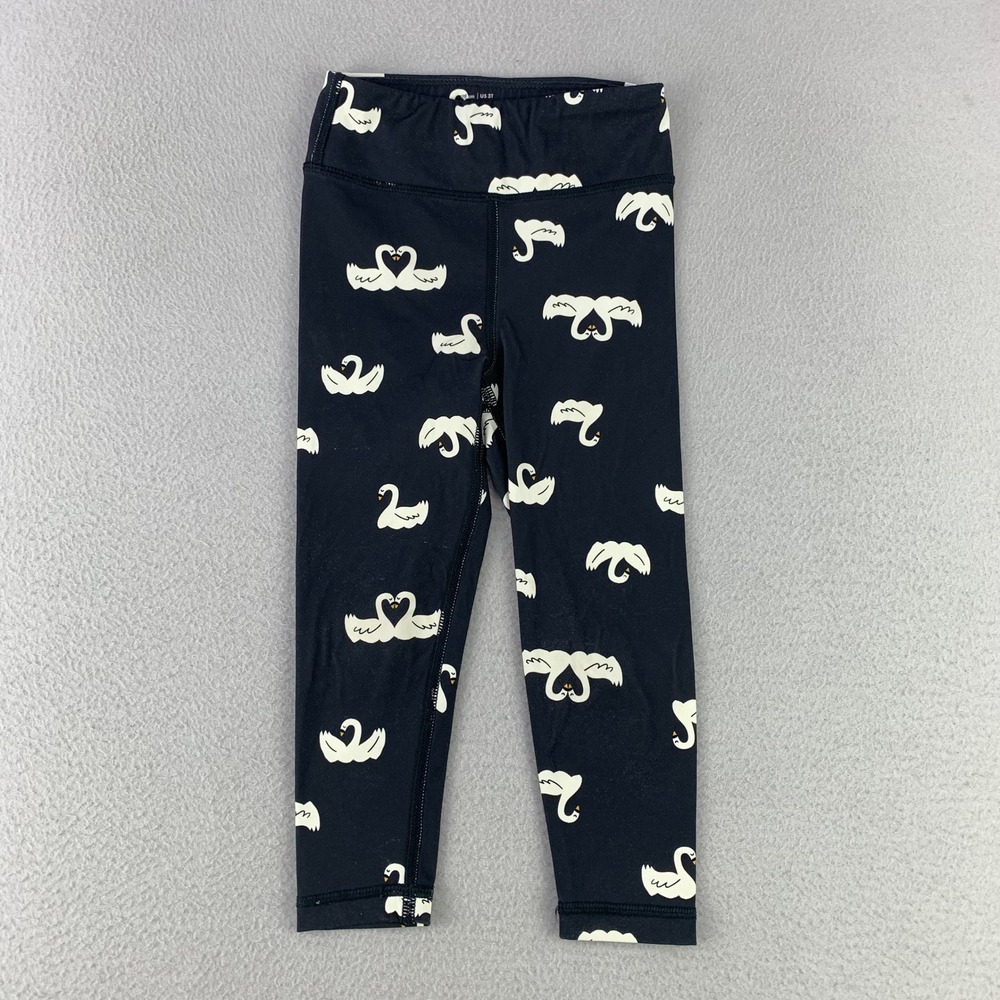 Hanna Andersson Swan Active Leggings Kids 3T Black Animal Print Nylon